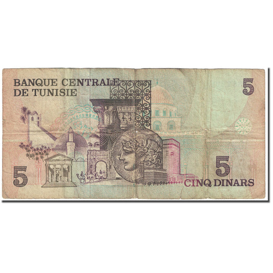 bankovka, 
  
  Tunisko, 
  
  5 dinárov