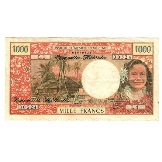 bankovka, 
  
  Nové Hebridy, 
  
  1000 frankov