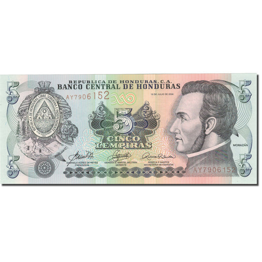 bankovka, 
  
  Honduras, 
  
  5 lempirov