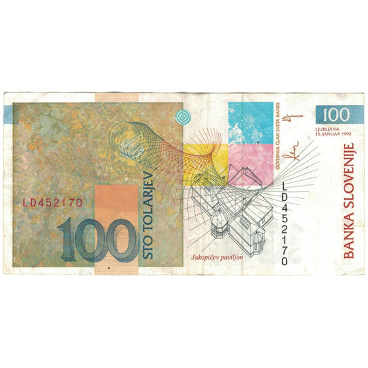bankovka, 
  
  Slovinsko, 
  
  100 Tolarjev